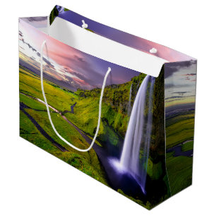 Icelandic Waterfall Green Nature Photo Large Gift Bag