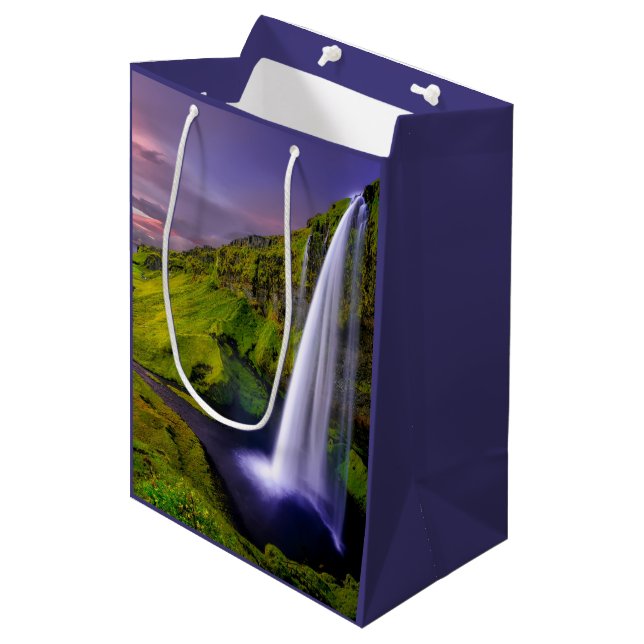 Icelandic Waterfall Green Nature Photo Medium Gift Bag (Front Angled)