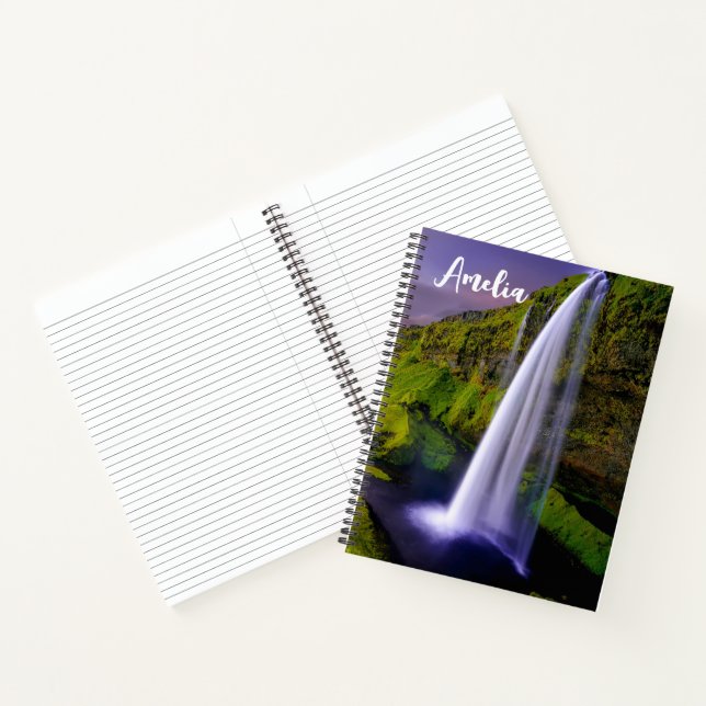 Icelandic Waterfall Green Nature Photo Notebook (Inside)