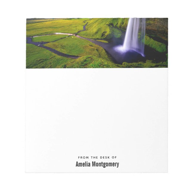 Icelandic Waterfall Green Nature Photo Notepad (Front)