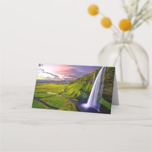 Icelandic Waterfall Green Nature Photo Place Card