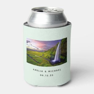 Icelandic Waterfall Green Nature Photo Wedding Can Cooler