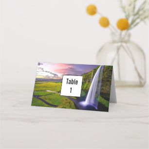 Icelandic Waterfall Green Nature Photo Wedding Place Card