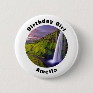 Icelandic Waterfall Nature Photo Birthday Girl 6 Cm Round Badge