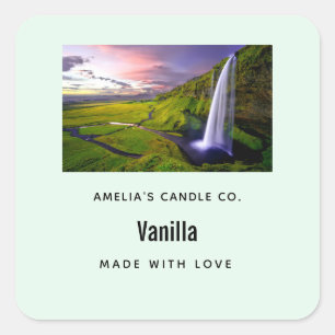 Icelandic Waterfall Nature Photo Candle Business Square Sticker