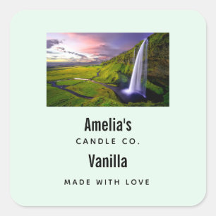 Icelandic Waterfall Nature Photo Candle Business Square Sticker