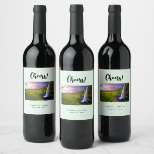 Icelandic Waterfall Nature Photo Wedding Cheers Wine Label