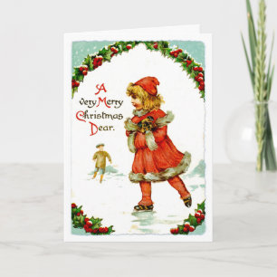 Iceskating child holiday card
