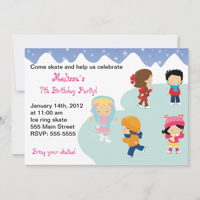 Iceskating Kids Birthday Party Invitations (Front)