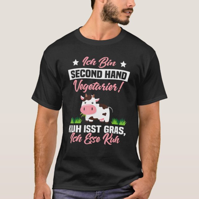 Ich Bin Second Hand Vegetarian Cow Eats Gras Ich E T-Shirt (Front)