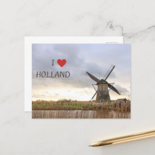 Ich liebe Holland Windmühlen und Felder Postkarte Postcard