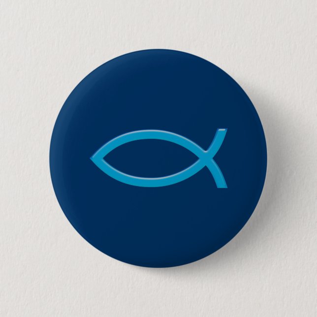 Ichthus - Christian Fish Symbol - Blue 6 Cm Round Badge (Front)