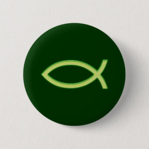 Ichthus - Christian Fish Symbol - Light Green 6 Cm Round Badge