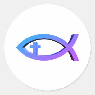Ichthus   Christian Fish Symbol with Crucifix Clas Classic Round Sticker