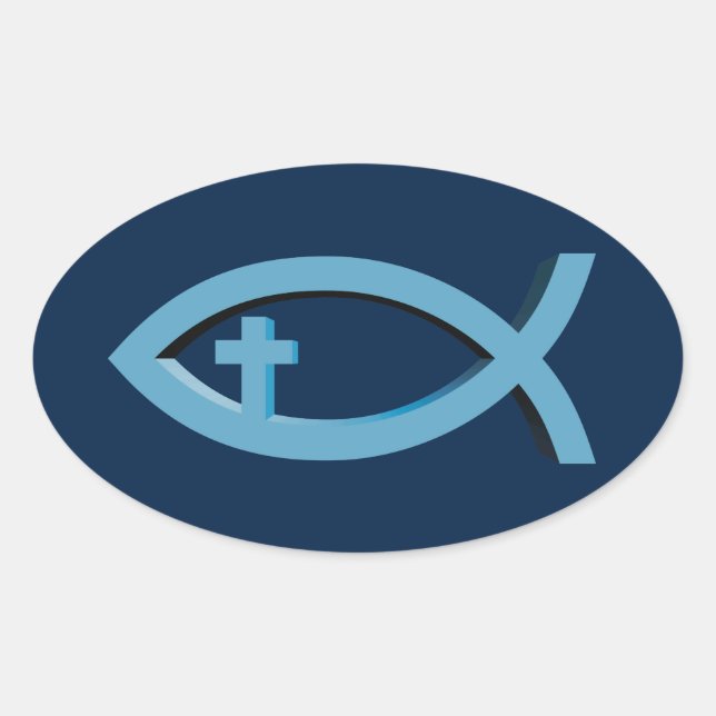 Ichthus - Christian Fish Symbol with Crucifix Oval Sticker (Front)