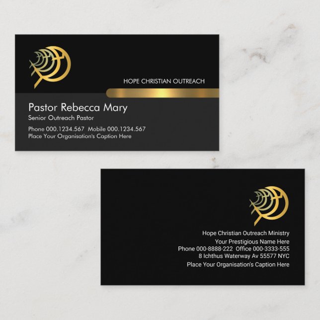 Ichthus Fish On Black Grey Layers Business Card (Front/Back)