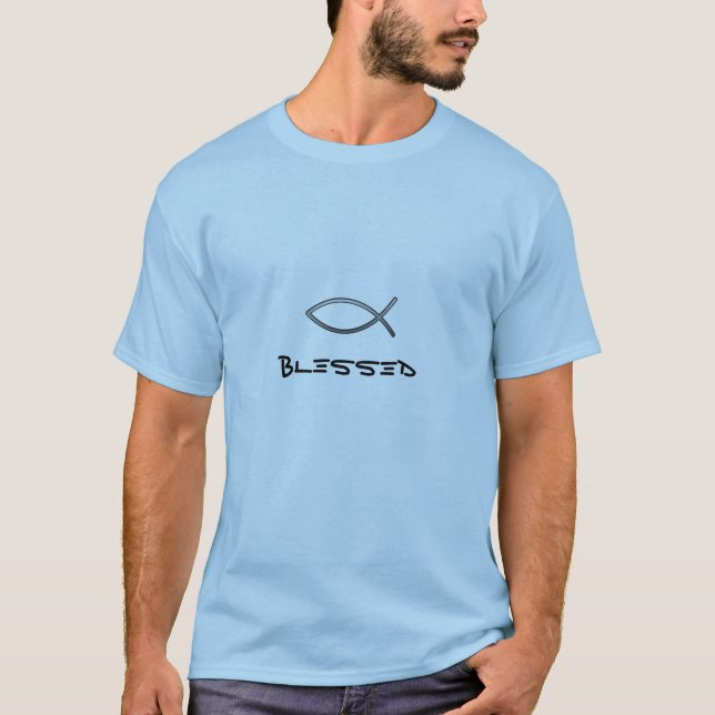 Ichthys/ Blessed Quote Men's T-shirt (Front)