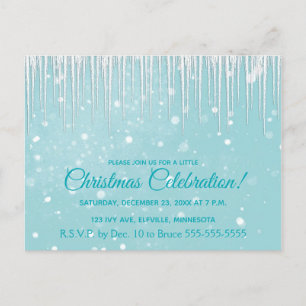 Icicles in Winter Aqua Christmas Party Invitation Postcard