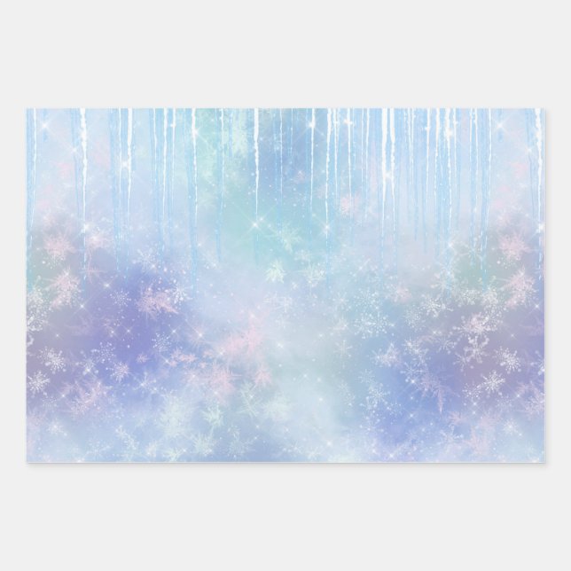Icicles Snowflakes Crystals Blue Purple  Wrapping Paper Sheet (Front)
