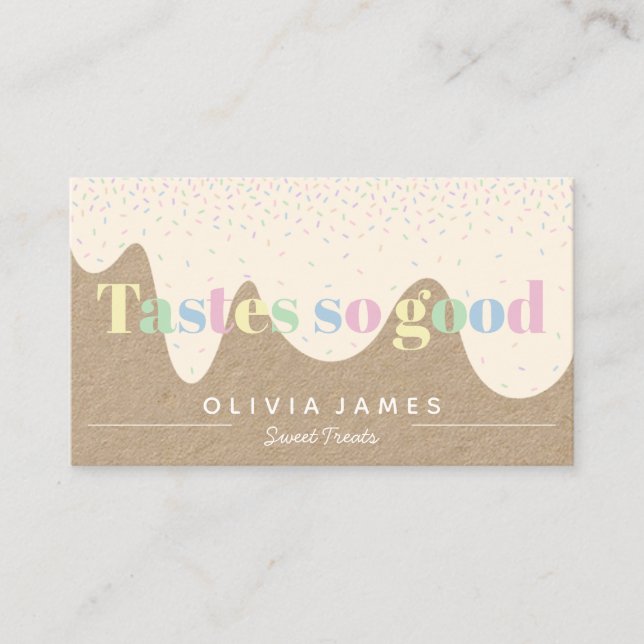 Icing and sprinkles pastel cakes cupcakes sweets business card (Front)