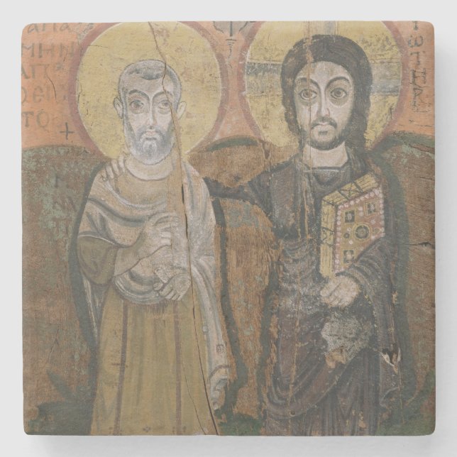 Icon depicting Abbott Mena with Christ Stone Coaster (Front)