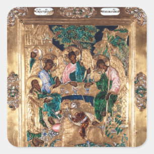 Icon depicting Abraham and the Three Angels Square Sticker