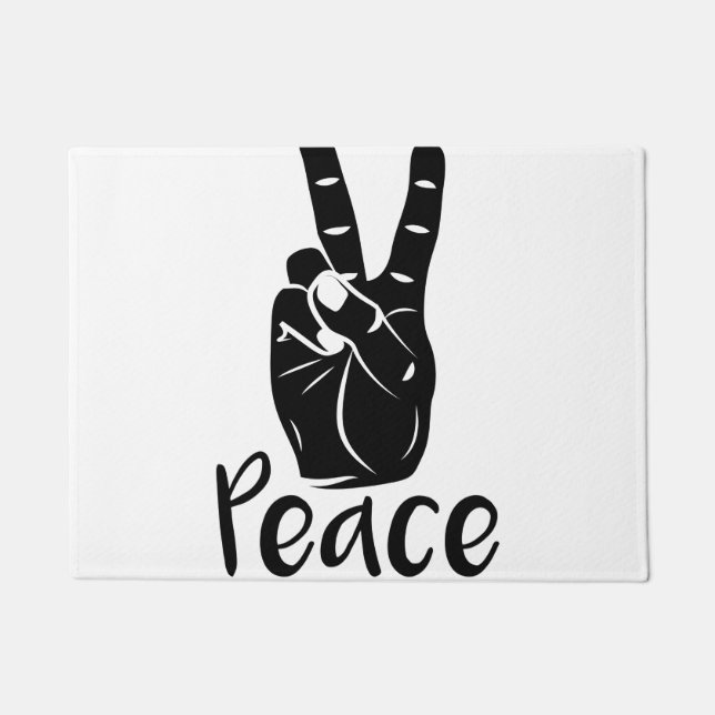 Icon hand peace sign with text “PEACE” Doormat (Front)