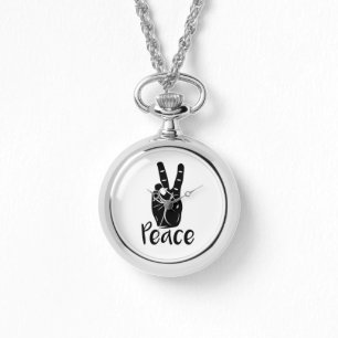Icon hand peace sign with text “PEACE” Watch