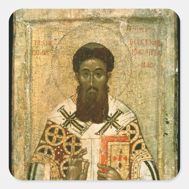 Icon of St. Gregory  Archbishop of Thessaloniki Square Sticker (Front)