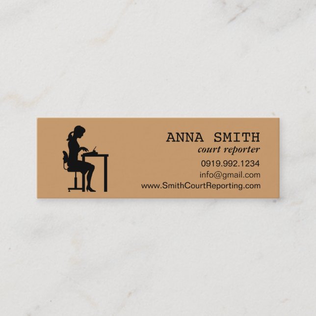 Icon Silhouette Court Reporter Typist Secretary Mini Business Card (Front)