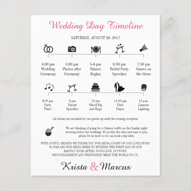 Icon Wedding Timeline Program (Front)