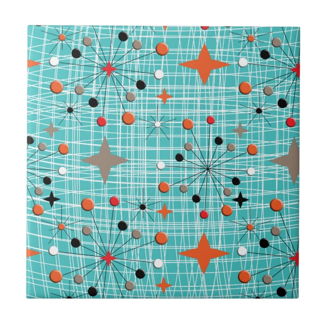 Iconic 1950's Atomic Starburst Retro Design Tile (Front)