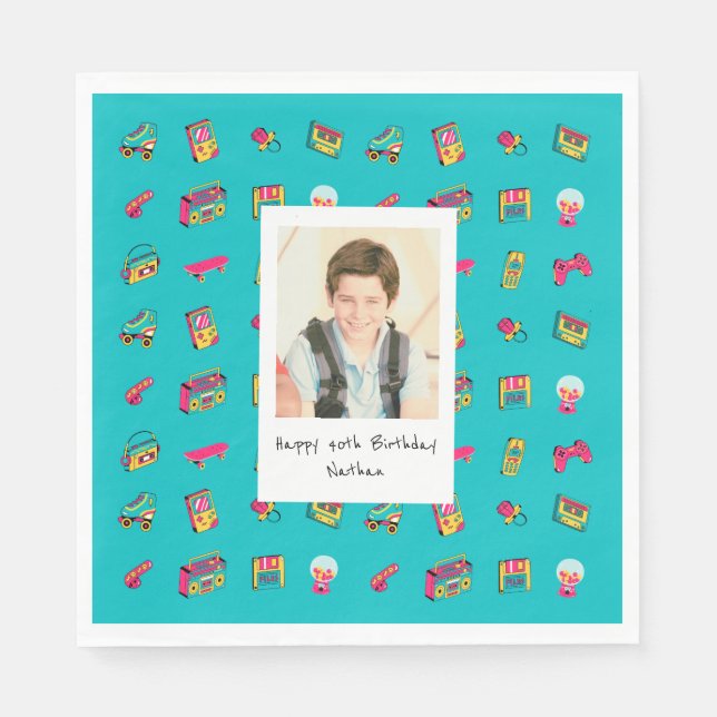 Iconic 90's 40th Birthday Napkin with photo (Front)
