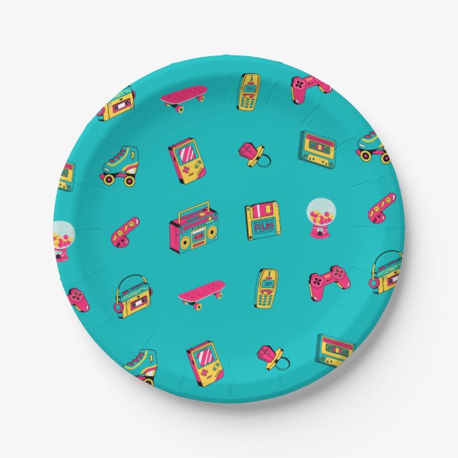 Iconic 90's - fun retro party theme  paper plate (Front)
