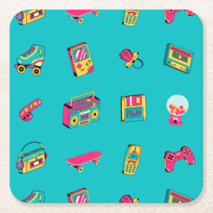 Iconic 90's - fun retro party theme  square paper coaster