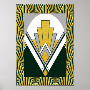 Iconic Art Deco Poster. Gold, grey and black. Poster