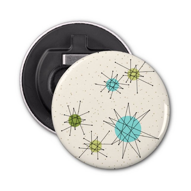 Iconic Atomic Starbursts Button Bottle Opener (Front)