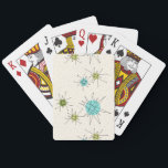 Iconic Atomic Starbursts Playing Cards<br><div class="desc">This Iconic Atomic Starbursts Playing Cards pattern features iconic atomic starbursts. That’s right! The old school, cream coloured background with gold speckles is the perfect backdrop for the vibrant turquoise, soothing celery, and kitschy pear green coloured circles. The spots of colour are sporadically placed in various sizes with overlaying black...</div>