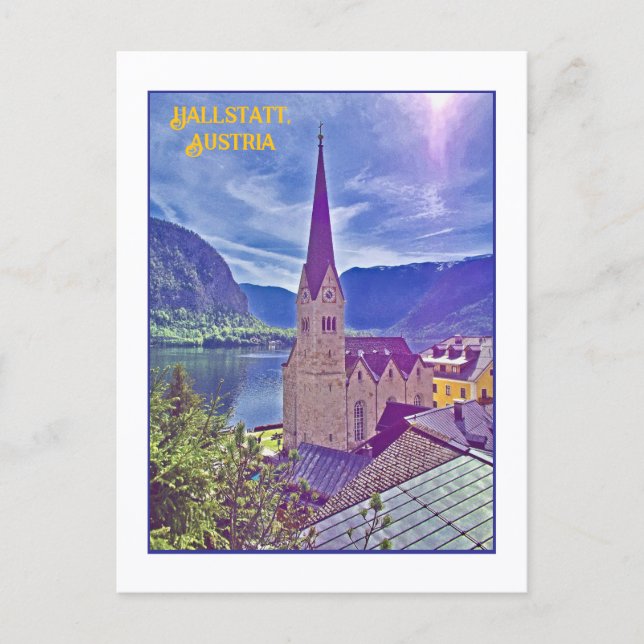 ICONIC CHURCH STEEPLE, HALLSTATT, AUSTRIA POSTCARD (Front)