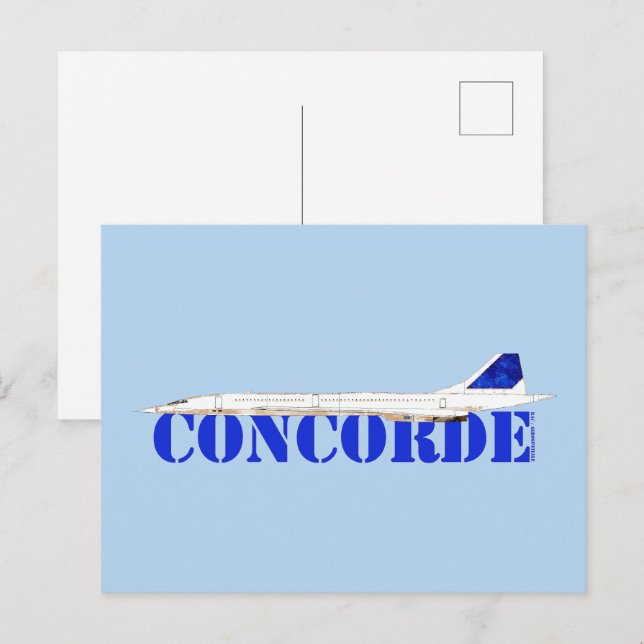 Iconic Concorde Jet with Bold Blue Typography Postcard (Front/Back)