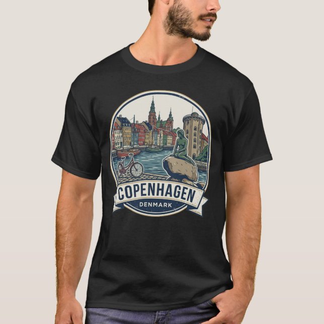Iconic Copenhagen: Bicycle, Canal & Landmark T-Shirt (Front)