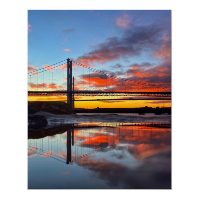 Iconic Forth Bridges Sunset Reflection Art Print  (Front)
