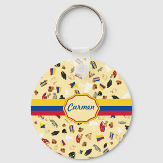 Iconic items from Colombia with flag Key Ring