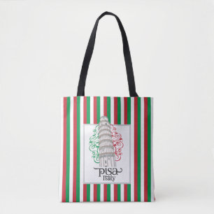 Iconic Landmark Pisa Tower with Floral Design Tote Bag