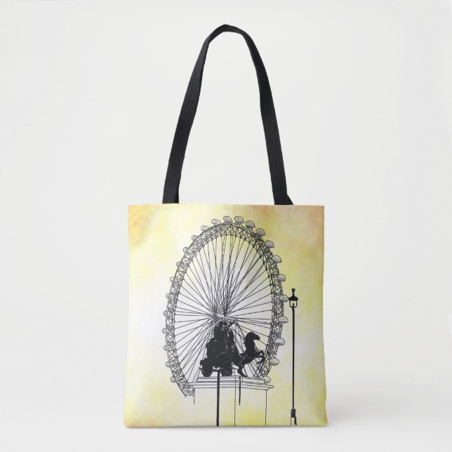 Iconic London Attraction Pen and Ink  Yellow Base Tote Bag (Front)