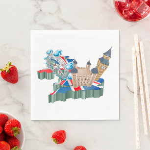 Iconic London Landmarks UK Map British Travel Napkin