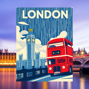 Iconic London UK Red Double Decker Bus Travel Postcard