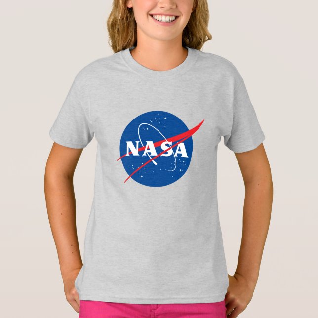 Iconic NASA Girls’ Cotton T-Shirt (Mercury Grey) (Front)