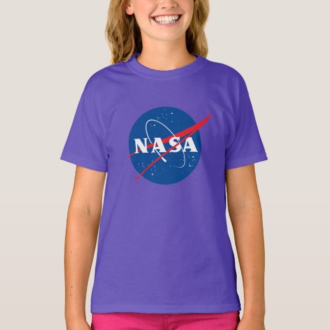 Iconic NASA Girls’ Cotton T-Shirt (Nebula Purple) (Front)