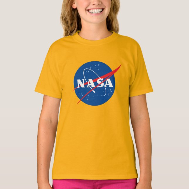 Iconic NASA Girls’ Cotton T-Shirt (Saturn Gold) (Front)